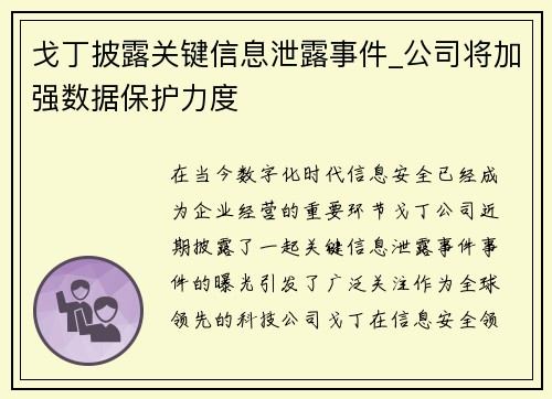 戈丁披露关键信息泄露事件_公司将加强数据保护力度