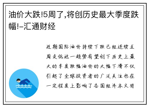 油价大跌!5周了,将创历史最大季度跌幅!-汇通财经