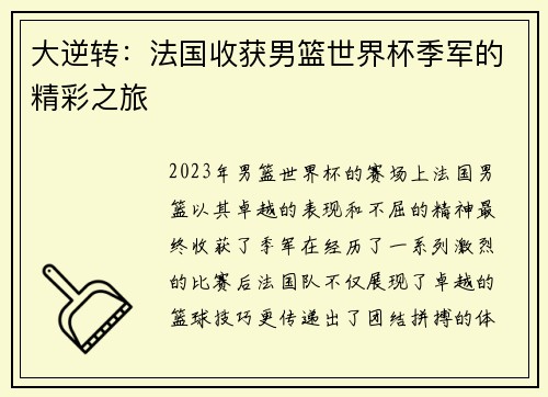 大逆转：法国收获男篮世界杯季军的精彩之旅