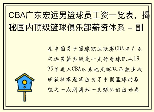 CBA广东宏远男篮球员工资一览表，揭秘国内顶级篮球俱乐部薪资体系 - 副本